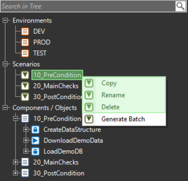 OMrun scenario tree dropdown menue - scenario level