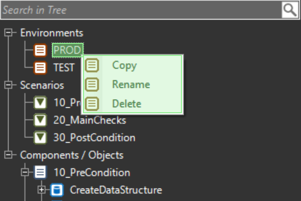 OMrun environment tree dropdown - function copy, rename, delete