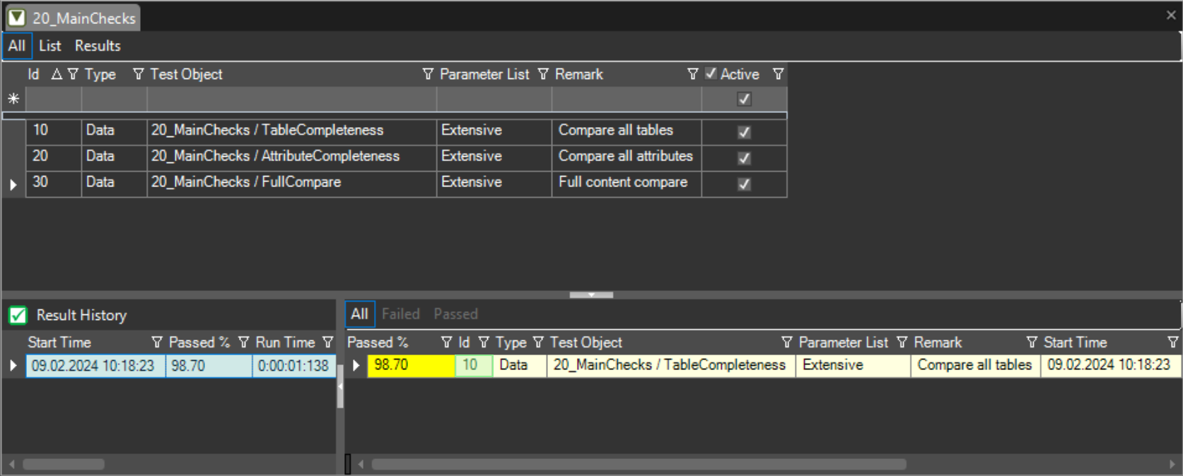 OMrun scenario id linked to parameter list results