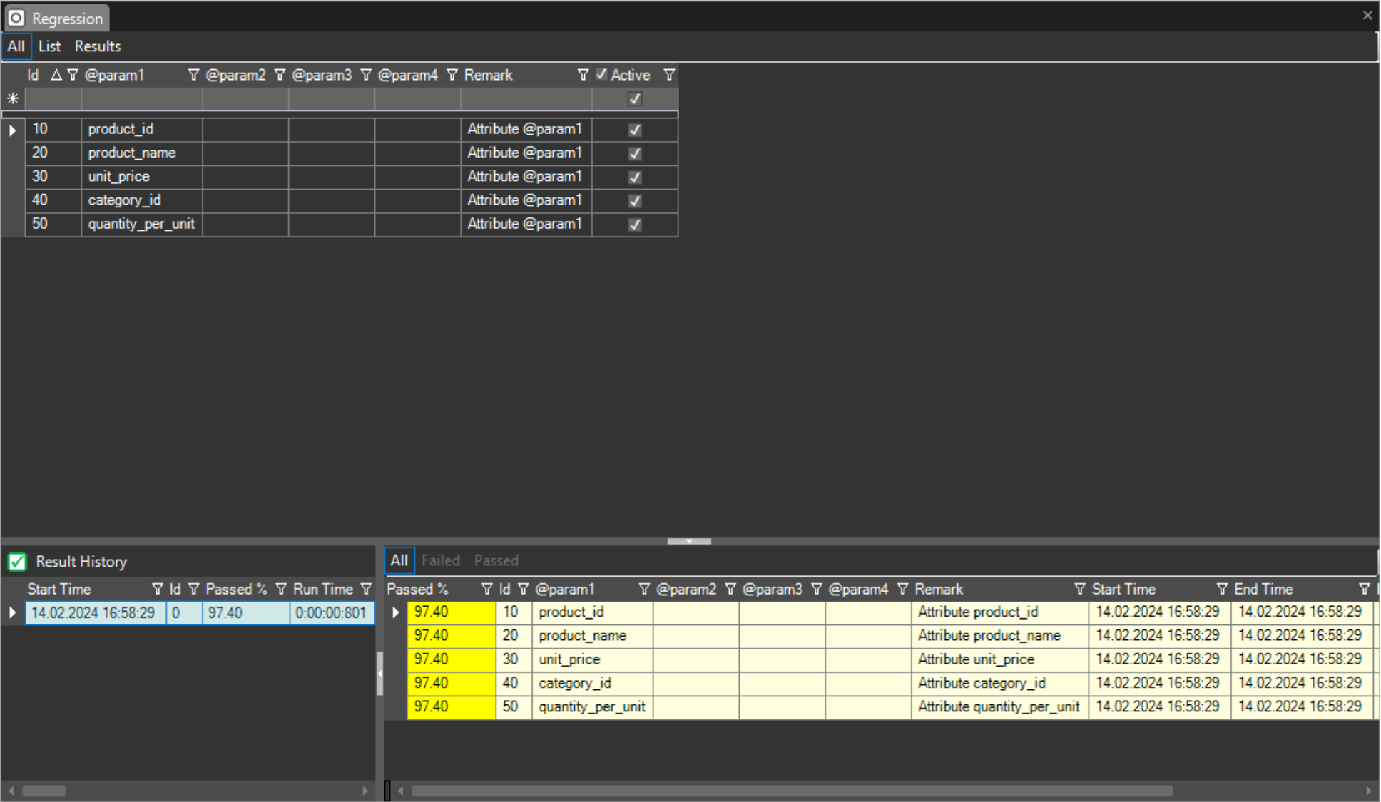 OMrun parameter list result