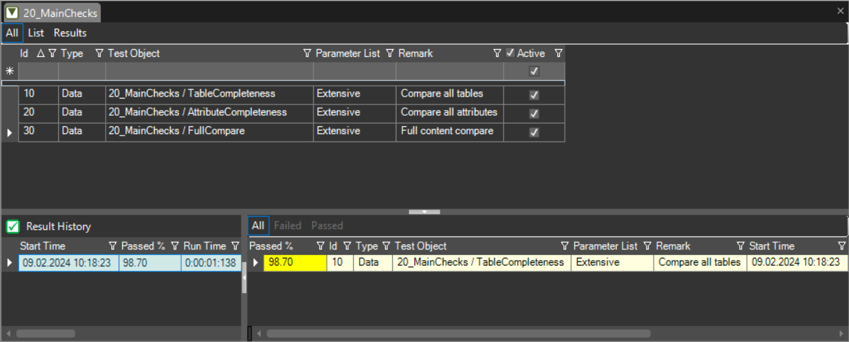 OMrun scenario screen with results