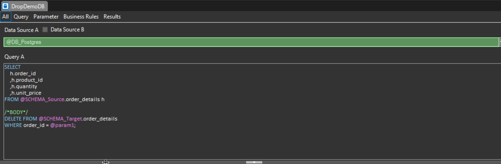 OMrun test object data - Dropdown source A