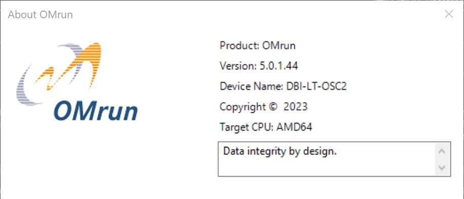 OMrun window 'About'