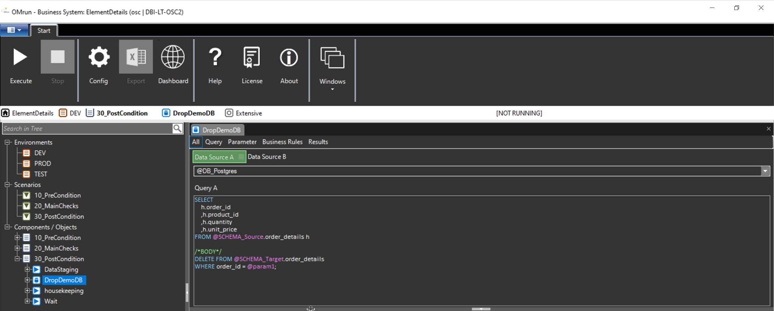OMrun test object data - Query A view