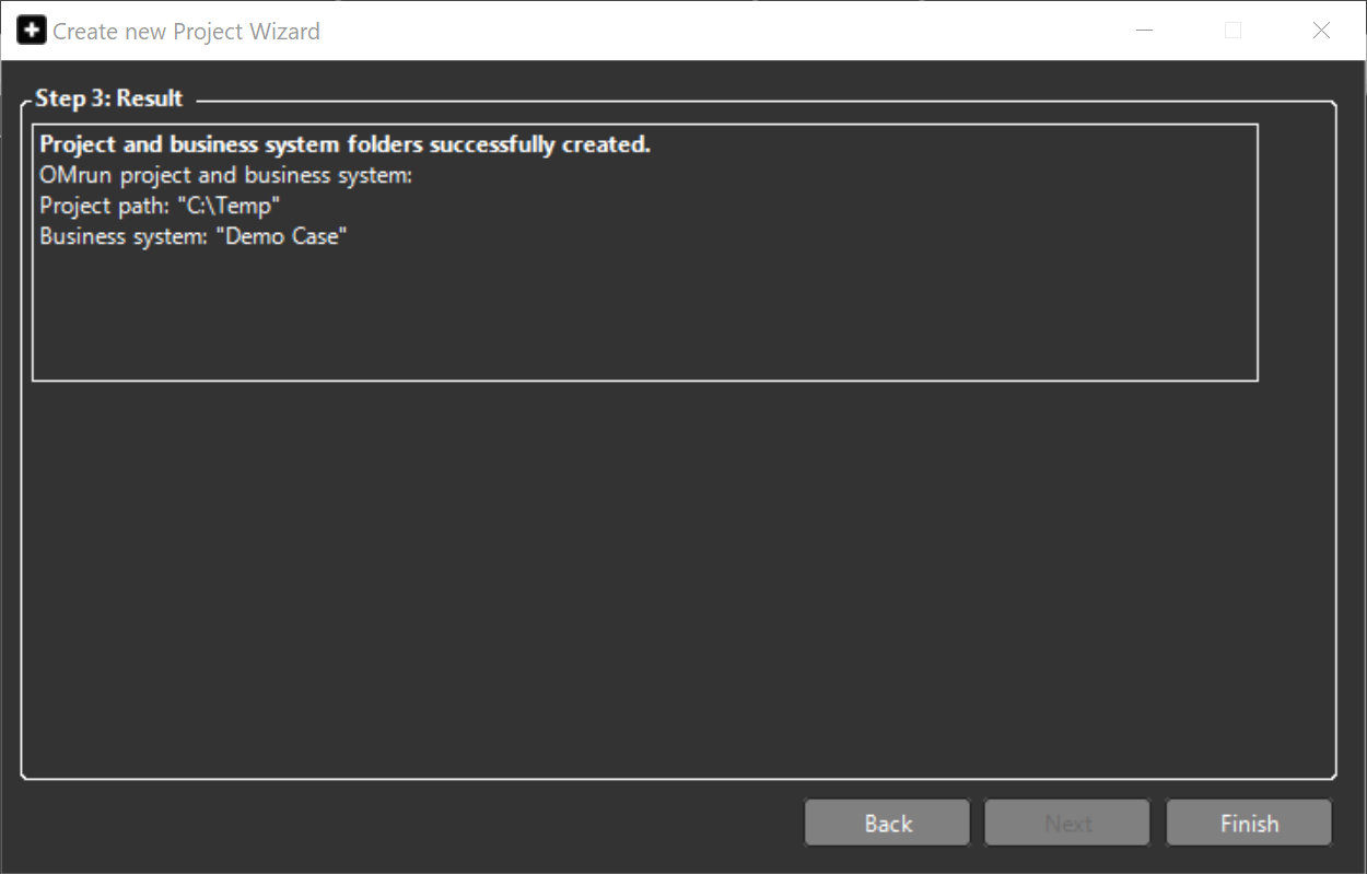 OMrun business system create new  dialog - step 3