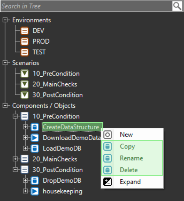 OMrun test data object dropdown menue