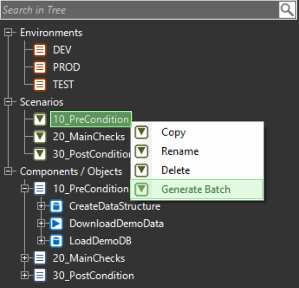 OMrun scenario tree dropdown menue - scenario level