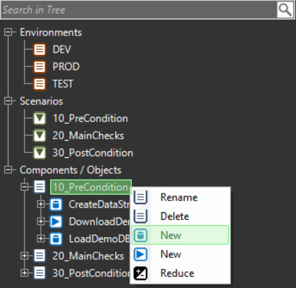 OMrun test component dropdown menue